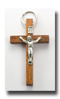 Wooden Crucifix - Mahogany and antique silver - 347