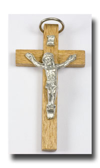 Wooden Crucifix - Natural and antique silver - 350
