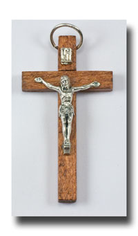 Wooden Crucifix - Mahogany and antique silver - 353