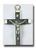 Heavy Inlaid Crucifix - Nickel/Black, 3 3/4 - 396
