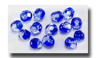 Facet Glass Beads, 6mm 2-tone - Crystal/Cobalt Blue - 6063
