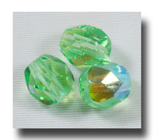 (image for) Facet Glass beads, 6mm - Peridot AB (Aug.) - 635