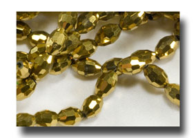 Oval Facet glass beads - 6mm Metallic goldtone - ZSBG90