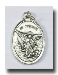 Medal - St. Michael and Guardian Angel - Antique silver - 723