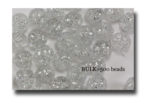 Rose beads, 9mm Crystal Silver Sparkle BULK - Rose21-500