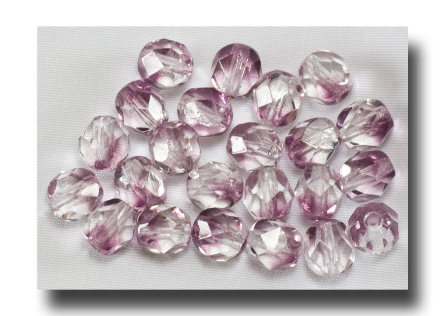Facet Glass Beads, 6mm 2-tone - Crystal/Amethyst - 6060
