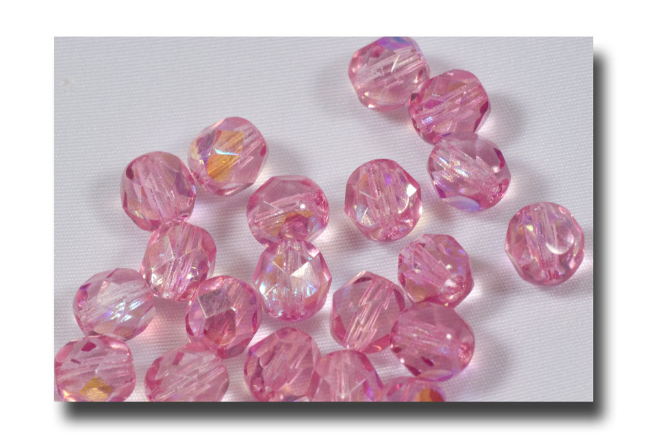 Facet Glass beads, 6mm - Light Rose AB (Oct.) - 633
