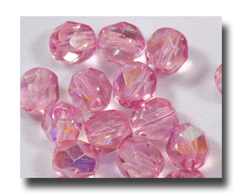 (image for) Facet Glass beads, 6mm - Light Rose AB (Oct.) - 633
