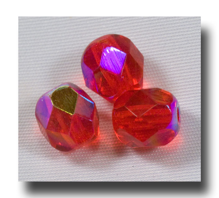 Facet Glass beads, 6mm - Ruby AB (July) - 634