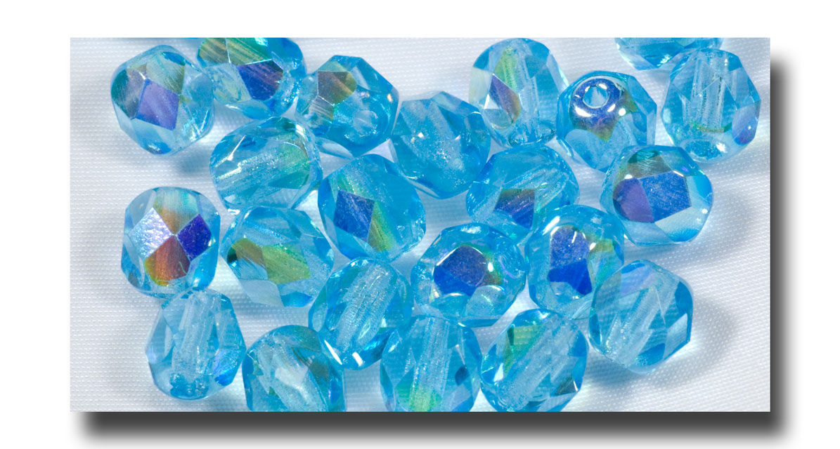 (image for) Facet Glass beads, 6mm - Aquamarine AB (Mar.) - 638