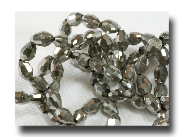 Oval Facet glass beads - 6mm Metallic silvertone - ZSBG89