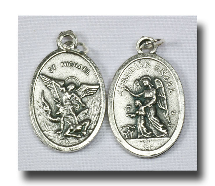 (image for) Medal - St. Michael and Guardian Angel - Antique silver - 723