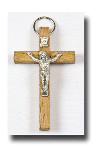 (image for) Wooden Crucifix - Natural and antique silver - 348