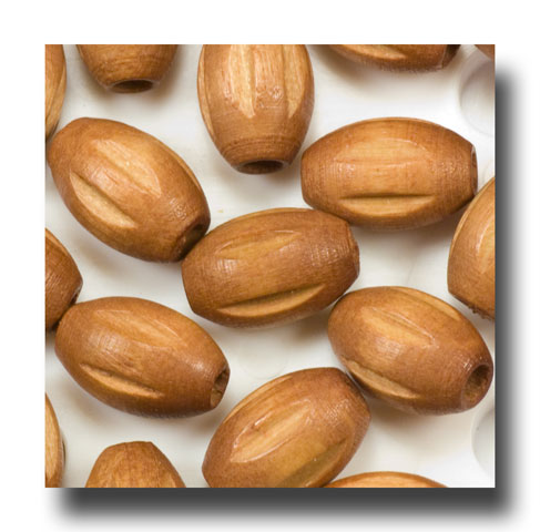 (image for) Wooden Beads - 10.5 x 7mm Oval Ribbed - Carmel - 544