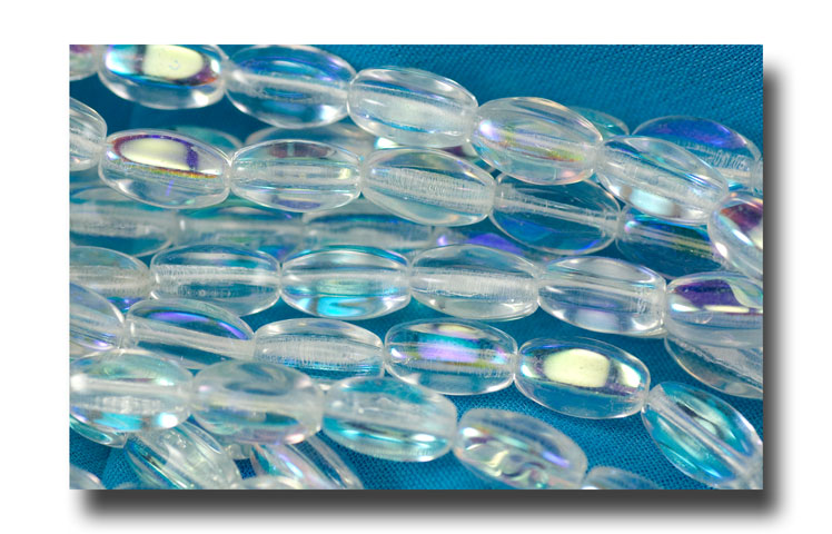Oval Glass beads, 9x6mm - Crystal AB - 6008