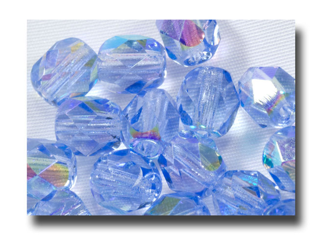 Facet Glass beads, 6mm - Light Sapphire Blue AB (Sept.) - 627