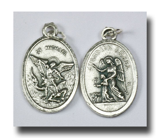 (image for) Medal - St. Michael and Guardian Angel - Antique silver - 723
