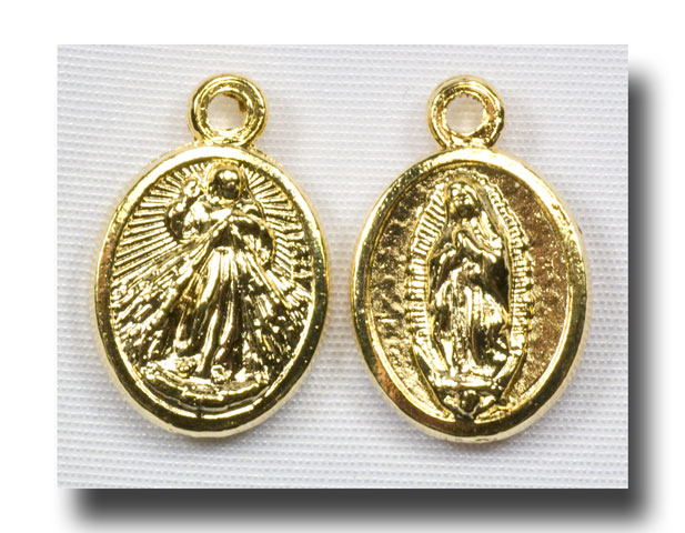Medal-Divine Mercy and O.L.Guadalupe, gilt (gold-tone)-793