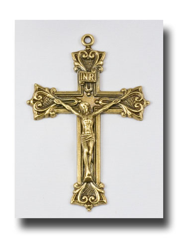 Flared hearts crucifix - Antique brass - ABR3311
