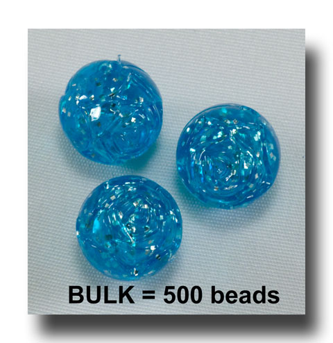 (image for) Rose Beads, 9mm Blue Sparkle BULK - Rose25-500